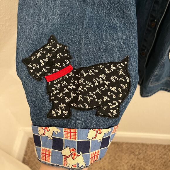 Vintage Handmade OOAK Denim Chore Shirt‎ Jacket XL Cottage Scottie Dog Grandma - Picture 10 of 16